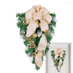 Fleurs décoratives de Noël en larme de larme swag doré bowknot balles de porte de porte couronne guirlande élégante