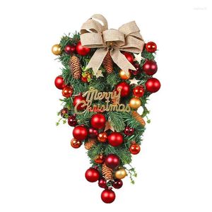 Fleurs décoratives arbre de Noël à l'envers Garland artificiel créatif avec pommes de pin et arc