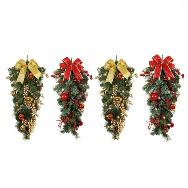 Flores decorativas Árbol al revés de Navidad Arcos exquisitos Decoración para fiestas navideñas Adorno de corona de Navidad para pared Porche Interior Exterior Hogar