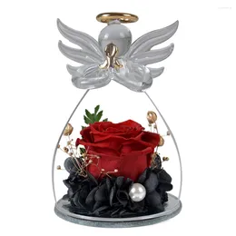 Fleurs décoratives Noël Gift de la Saint-Valentin Little Angel Immortal Flower Glass Cover Ornement Forever Eternal Rose Wedding