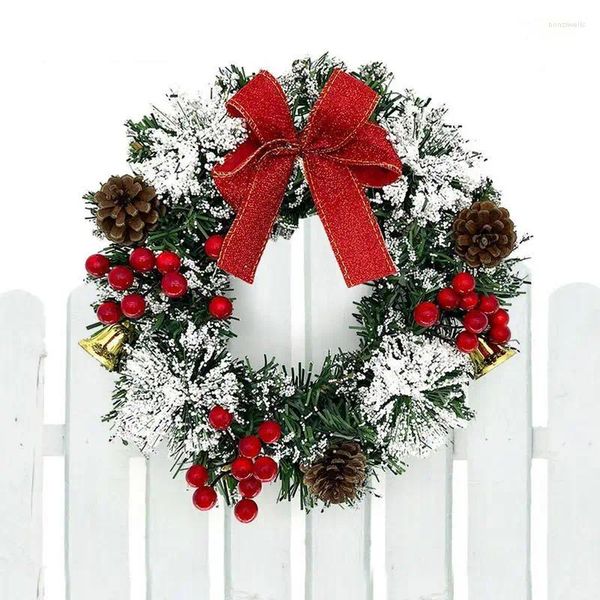 Fleurs décoratives de la fenêtre de Noël Couronne de vacances Porche pour porte d'entrée avec des pignons et des cloches Accessoires de fête