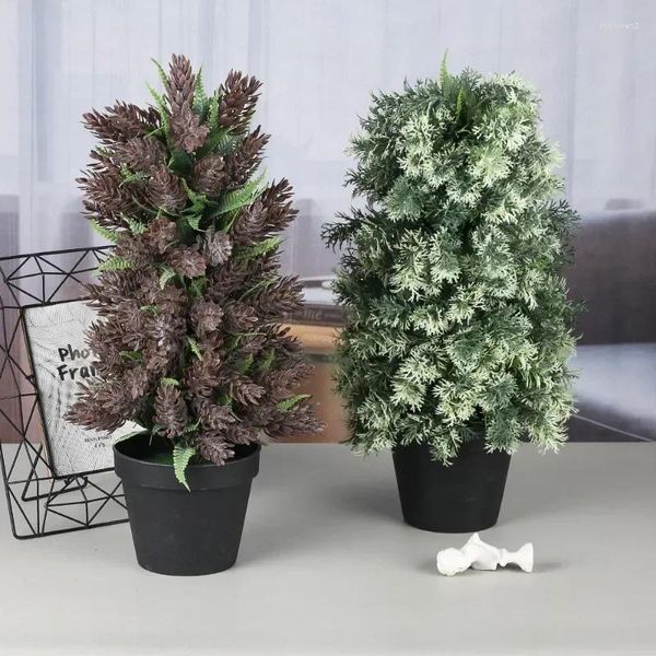 Flores decorativas navidad invierno lana pino cono torre alta árbol planta artificial bonsai negro gran maceta de flores verdes