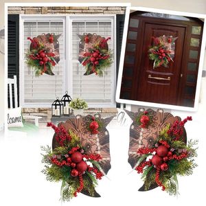 Decoratieve bloemen Kerstmis Hout Hoofd Deur Hanger Winterkrans Boerderij Huizen Front Party Decor #T2G