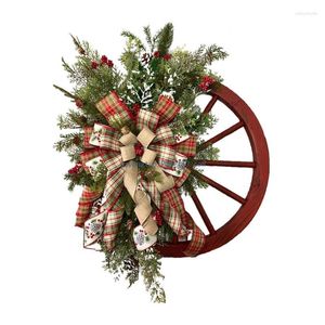 Decoratieve bloemen Kerst Houten Wagon Wheel Krans Voordeur Wanddecoraties