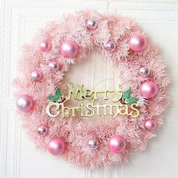 Couronne de fleurs décoratives de noël 30cm, décoration mignonne rose pour centre commercial, ornement de fenêtre El, pendentif de noël minimaliste nordique