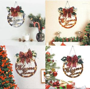 Fleurs décoratives couronne de Noël mur artificiel porte suspendue lumières LED décoration ornements fête 2024 bonne année