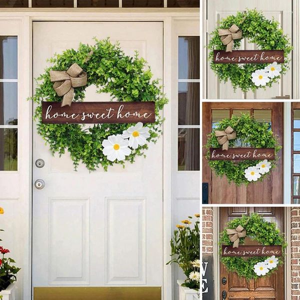 Flores decorativas Guirnalda de Navidad Guirnalda de flores de piña artificial Adornos colgantes Decoraciones de pared de puerta delantera Feliz árbol