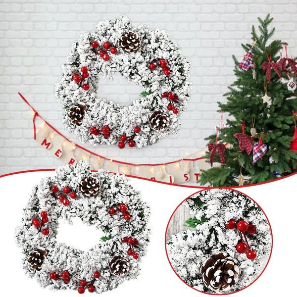 Couronne de fleurs décoratives de noël, baies, faites à la main, pour porte d'entrée, rustique, floquée avec des signes de maison mixtes pour