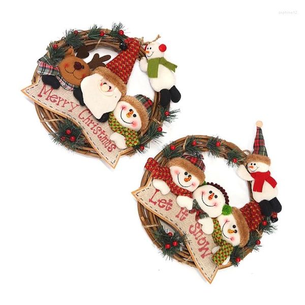 Décor décoratifs de couronne de Noël pour la porte d'entrée Snowman-Santa Wreaths Signes durables