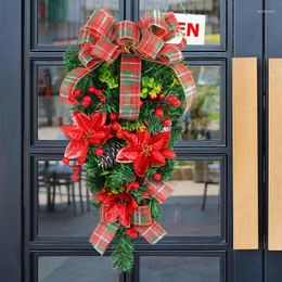 Fleurs décoratives Porte de couronne de Noël suspendue Red Bow Garland Pine Pine Aigned Ornement Rotin Navidad Holiday Holiday Years Year Decor Drop