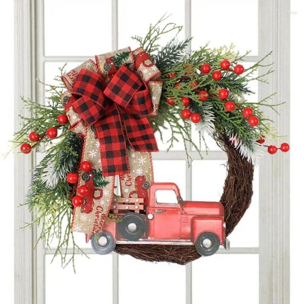 Couronne de Noël de fleurs décoratives élégante et artistique réutilisable avec des décors saisonniers de camion pour cheminées garde-corps portes avant arrière