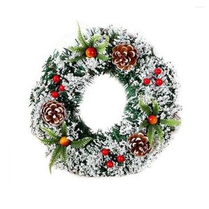 Fleurs décoratives couronne de Noël fausses fruites pin flocones aiguilles artificielles plantes artificielles ornement de mur de porte à la maison pour fête de Noël