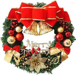 Decoratieve Bloemen Kerstkrans Voor Deur Muur Ramen Kunstmatige Poinsettia Kerstdecoratie Met Tinkle Bell Strik En Kleine Ornamenten