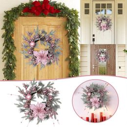 Декоративные цветы Рождественский венок для входной двери Симпатичные ягодные зимние флокированные игольчатые гирлянды из виноградной лозы Оконные присоски