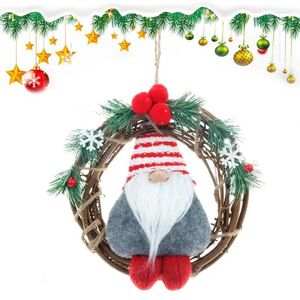 Couronne de noël à fleurs décoratives, pour porte d'entrée, fenêtre et décorations murales de couronnes de Gnomes