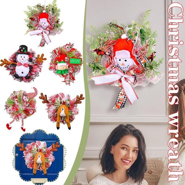 Guirlande de fleurs décoratives de Noël pour porte d'entrée artisanale Père Noël bonhomme de neige Elk décoration B3U4