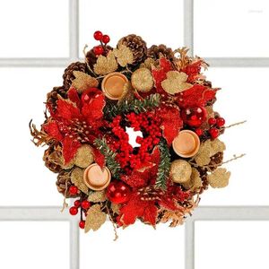 Guirlande de fleurs décoratives de Noël pour centre de table, bougeoir en forme de pomme de pin, guirlande de vacances, 30 cm, décoration mignonne avec rouge artificiel