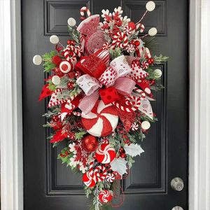 Guirlande de fleurs décoratives de noël, guirlande de nœud de canne à bonbons, ornement de porte d'entrée de noël, décoration murale suspendue pour la maison