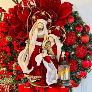 Flores decorativas corona de Navidad Jesús sagrado hogar puerta colgante guirnalda Artificial decoraciones ornamento suministros de fiesta
