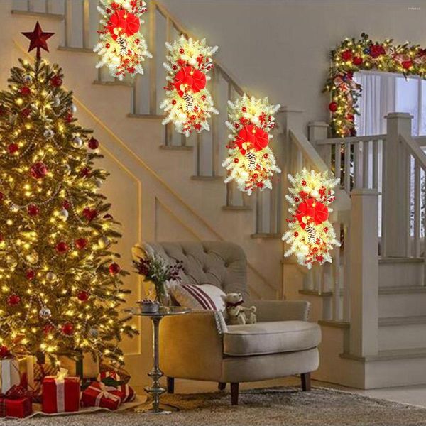 Couronne de fleurs décoratives de noël, rideau de porte en rotin suspendu à la maison, escalier lumineux Led, décorations d'arbre à l'envers