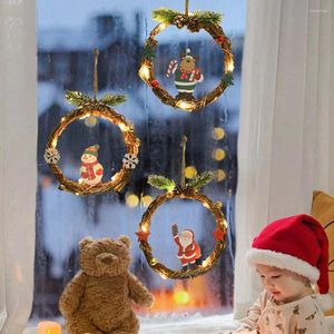 Decoratieve bloemen Kerstmiskrans Santa Claus Room Decor slinger slingeren snaar licht eland ronde ornamenten voor kerstboomvakantie festival