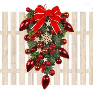 Fleurs décoratives Couronne de Noël Swag Lardrop avec boule doré Upside Down Tree Garland Door Couronnes