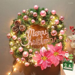 Fleurs décoratives Couronne de Noël avec une légère porte d'entrée Hangle à boulets