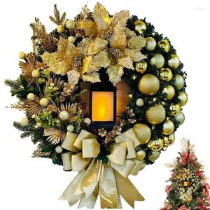 Decoratieve bloemen kerstkrans met lantaarn binnen buiten LED realistische deurdecors sier voor muuropen haard