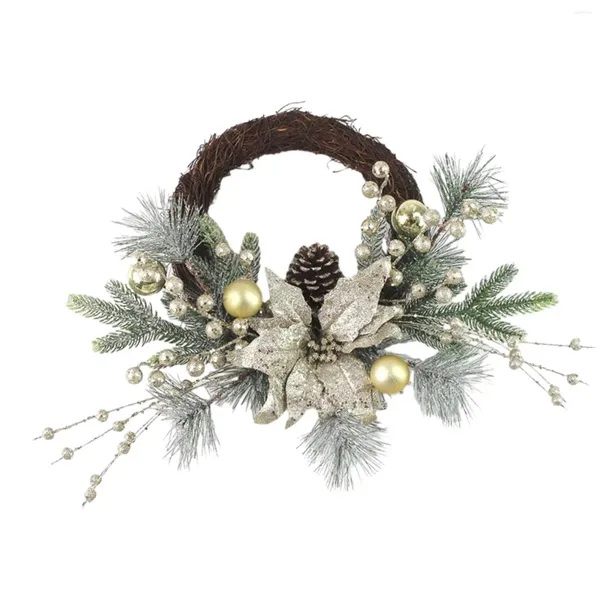 Couronne de Noël de fleurs décoratives avec porte lumineuse pour fenêtre intérieure et extérieure