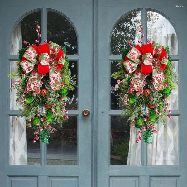 Fleurs décoratives Couronne de Noël avec porte d'entrée en nœud cloche