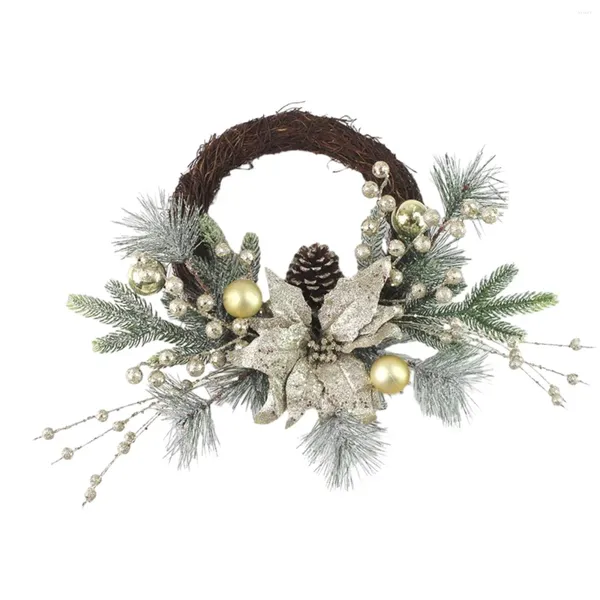 Couronne de fleurs décoratives de noël avec lumières, décoration d'hiver pour porte de mariage, extérieur, ferme, décoration intérieure de la maison