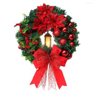 Decoratieve Bloemen Kerstkrans Kerstmis Buiten Batterijaangedreven Led Olielamp Vakantie Rode Strik Voordeur Decoratie
