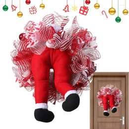 Fleurs décoratives Couronnes de Noël pour la porte d'entrée Mantle Intérieur Pantan extérieur Costume Leg Pendant avec des décorations de ruban rouge