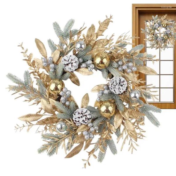 Fleurs décoratives couronnes de Noël pour décoration de porte d'entrée couronne d'hiver avec des baies argentées