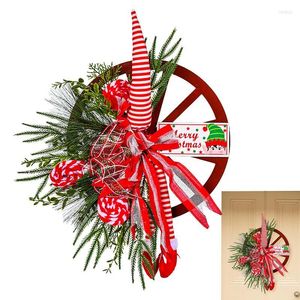 Fleurs décoratives couronnes de Noël décor de la maison rouges roues roue garland ferme fermeuse ruban de porte d'entrée décorée de plantes artificielles