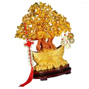 Decoratieve Bloemen Citrien Macrocarpa Bonsai Boom Geld Ornament Kristal Creatief Decor Chinese Decoratie Met Ingots Basis Versieren