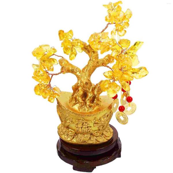 Fleurs décoratives Citrine Macrocarpa Crystal argent argent Bonsaï Statue Tableau décor Ornement de bureau