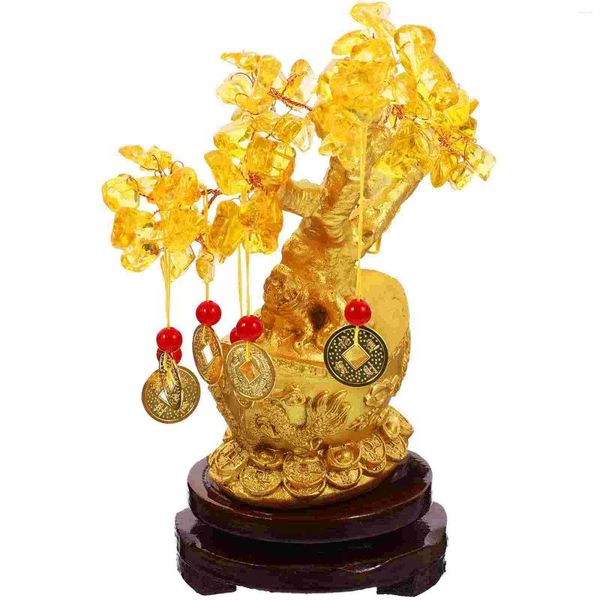 Fleurs décoratives Citrine Macrocarpa Luck Tree Decor Crystal Classic Classic Chinese Style Decoration Ornement Argent