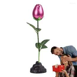 Fleurs décoratives à collectionner fleur en métal en alliage d'aluminium Rose Figurine pour ordinateurs de bureau cadeaux de la saint-valentin ornements de table cour