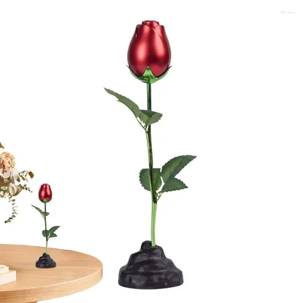 Flores decorativas Flor de metal coleccionable Rosa realista Figura independiente Decoraciones para el romance de San Valentín