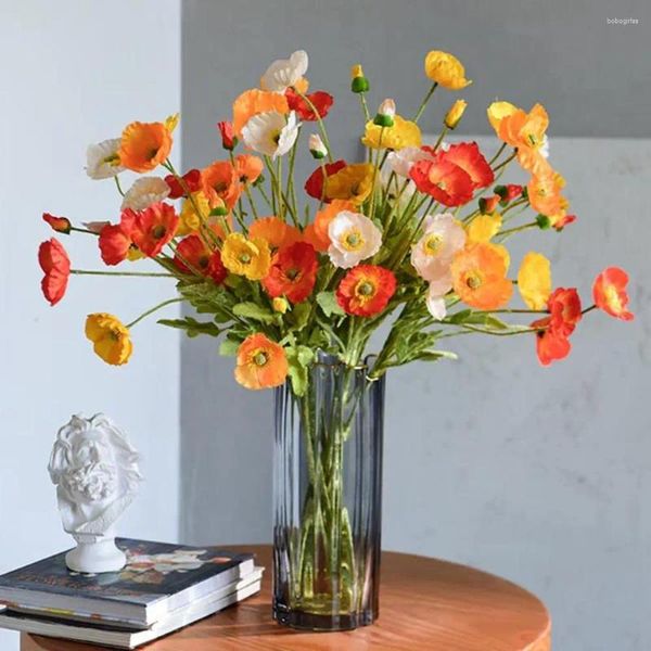 Fleurs décoratives couleur afflux tige élégante magnifique bouquet de fausse bouquet réaliste plants de soie faux coquelicots rhoeas artificiels
