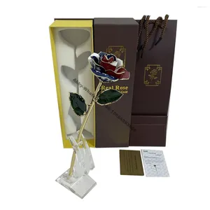 Flores decorativas de color rosa dorada de 24 km de 24 quilates con acrílico stander US Flager Forever Love In Box Girlfriend Boda Regalos de Navidad para ella para ella