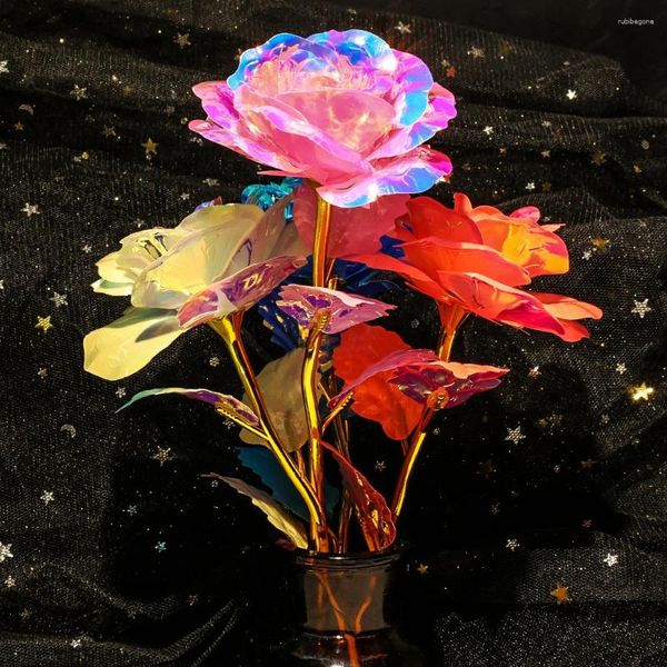 Fleurs décoratives Colorful Artificial Glow in the Dark Simulation Rose for Wedding Mariding Saint Valentin's Day Decoration Supplies Creative Gift