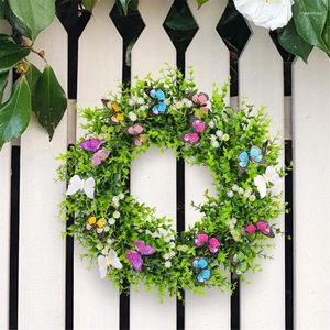 Fleurs décoratives Colorful Butterfly Couronne de printemps artificielle Porte d'entrée pour le jardin Décorations de fête de mariage de vacances