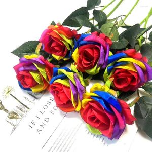 Fleurs décoratives Colorful Rose Artificial Flower Simulation Fake Wedding Decoration Decoration Home Room Table Table DÉCOR