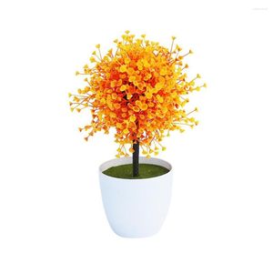 Flores decorativas Simulación colorida Adornos de bonsái Planta artificial realista y ligera en maceta para interiores y exteriores