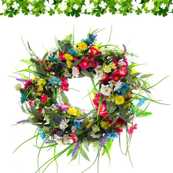Fleurs décoratives colorées petite couronne artificielle Rose Simulation Branches d'herbe fournitures de fête de mariage en plastique porte murale anneau suspendu