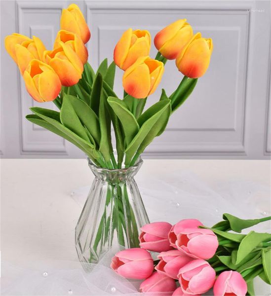 Fleurs décoratives tulipes colorées, Bouquet de fleurs artificielles au toucher réel, faux pour décoration de mariage à domicile, décor de jardin