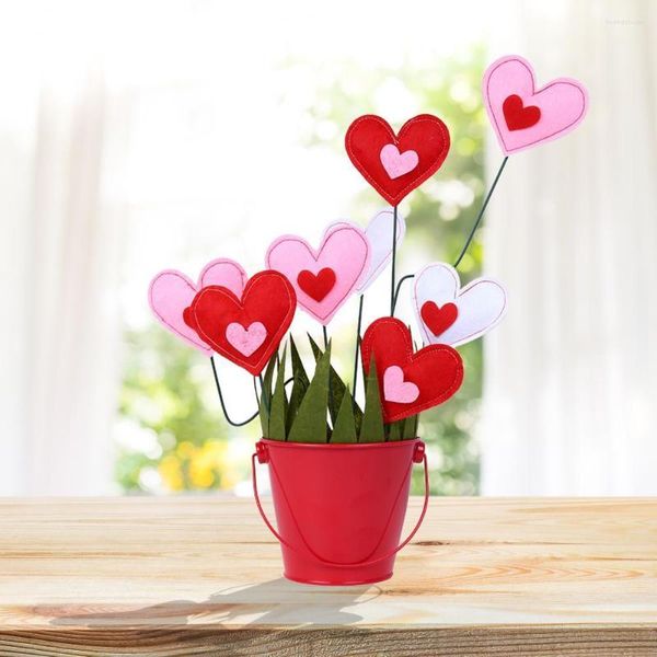 Ensemble de fleurs décoratives compactes, 1 ensemble de faux cœurs colorés, ornement Floral, Pot de décoration en tissu, Simulation de fleur fantastique pour la maison