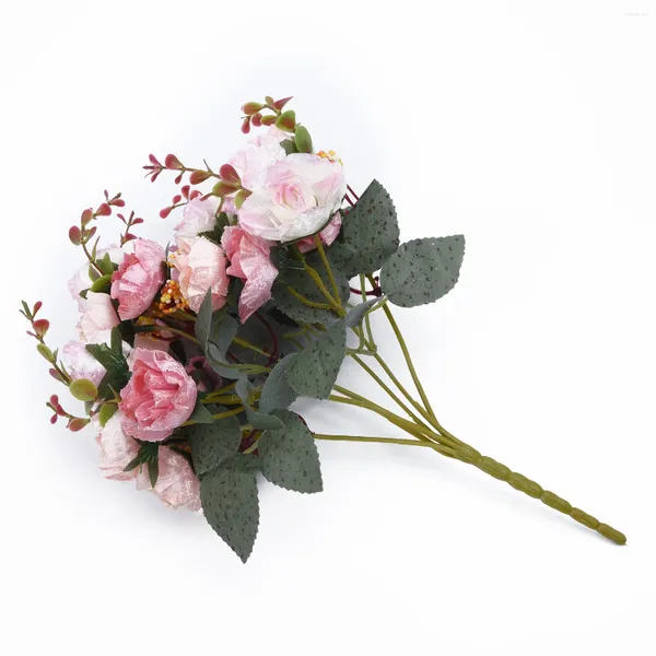Fleurs décoratives concises artificielles Rose décoration de mariage à la maison d'apparence naturelle longue durée librairie de mariée café magasin 21 tête